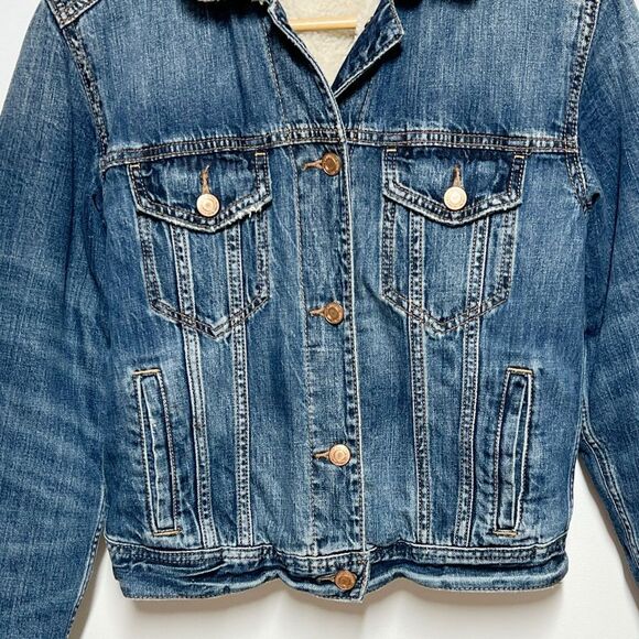 New American Eagle Sherpa Lined Denim Trucker Jacket Womens XS - Picture 4 of 6